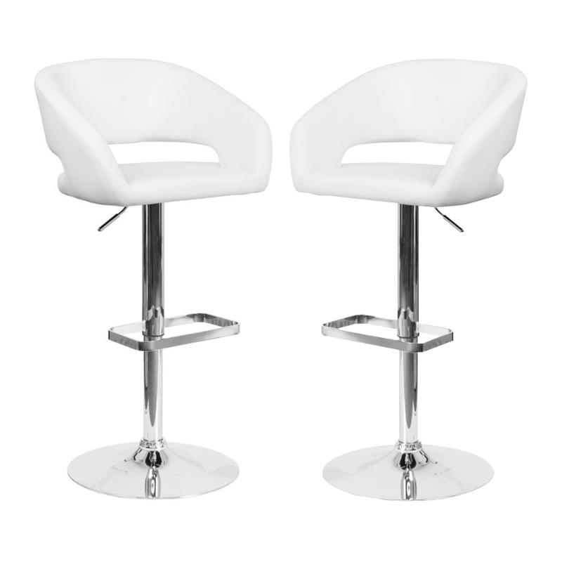 Home Square Adjustable Swivel Bar Stool in White Finish - Set of 2