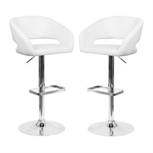 Home Square Adjustable Swivel Bar Stool in White Finish - Set of 2