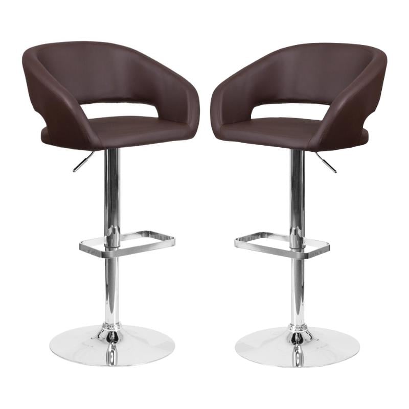 Home Square Faux Leather Bar Stool in Brown Finish - Set of 2