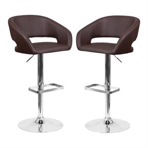Home Square Faux Leather Bar Stool in Brown Finish - Set of 2