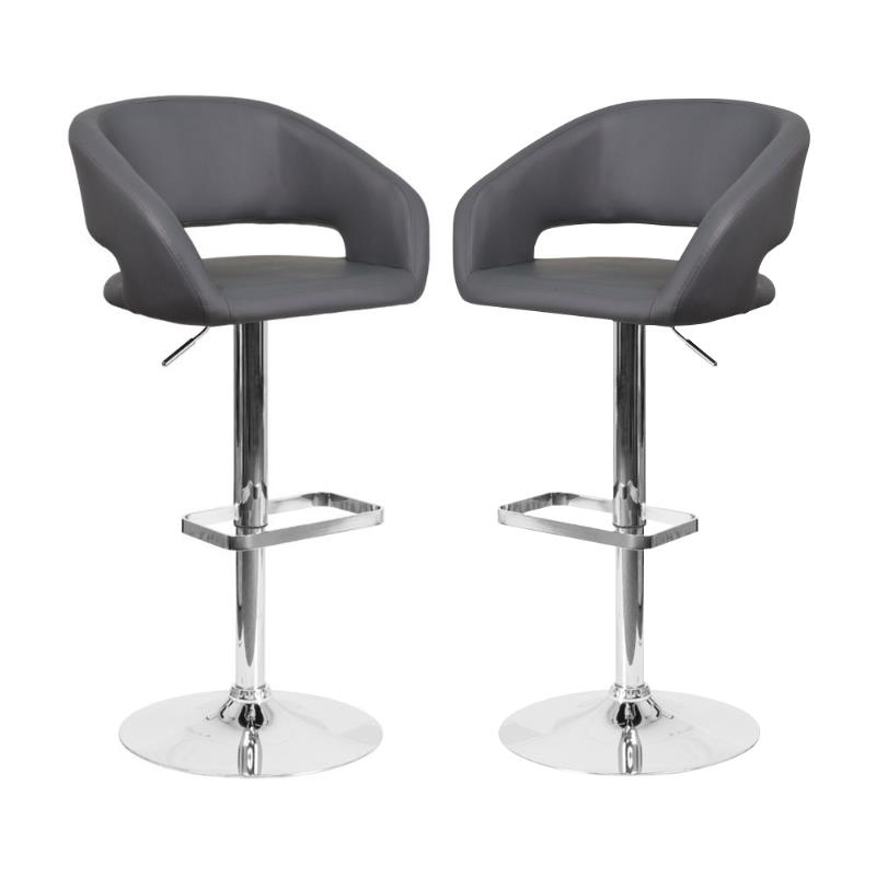 Home Square Faux Leather Bar Stool in Gray Finish - Set of 2