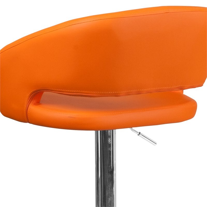 Home Square Faux Leather Adjustable Bar Stool in Orange Finish - Set of 2