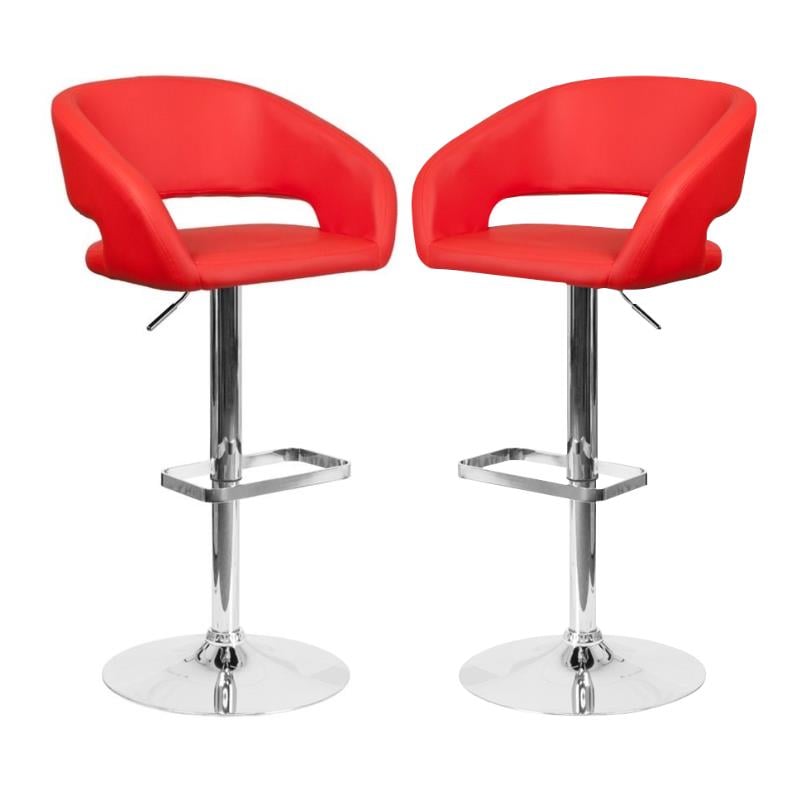 Home Square Faux Leather Adjustable Bar Stool in Red Finish - Set of 2