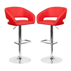 Home Square Faux Leather Adjustable Bar Stool in Red Finish - Set of 2