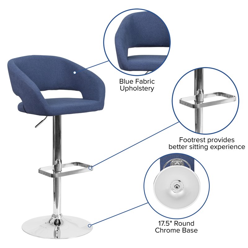 Home Square Fabric Adjustable Swivel Bar Stool in Blue Finish - Set of 2