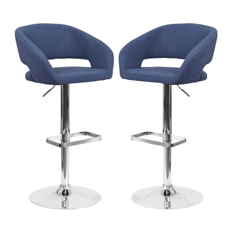 Home Square Fabric Adjustable Swivel Bar Stool in Blue Finish - Set of 2