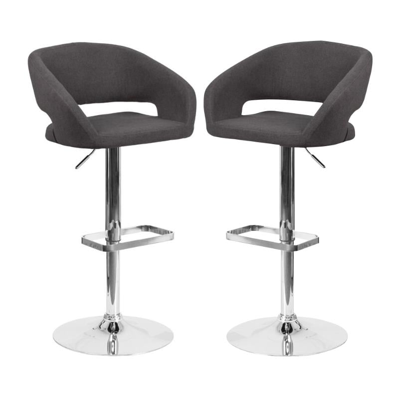 Home Square Fabric Adjustable Swivel Bar Stool in Black Finish - Set of 2