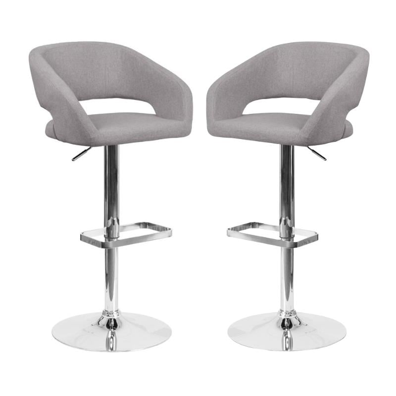 Home Square Fabric Adjustable Swivel Bar Stool in Gray Finish - Set of 2