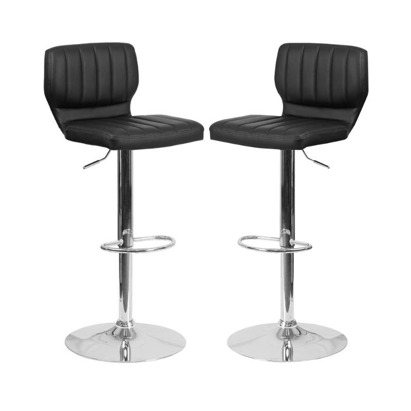 Home Square Faux Leather Bar Stool in Black Finish - Set of 2