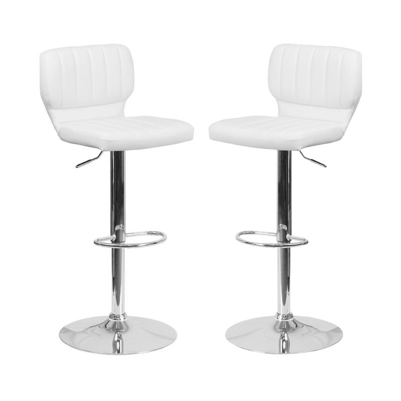 Home Square Faux Leather Vinyl Upholstery Bar Stool in White - Set of 2
