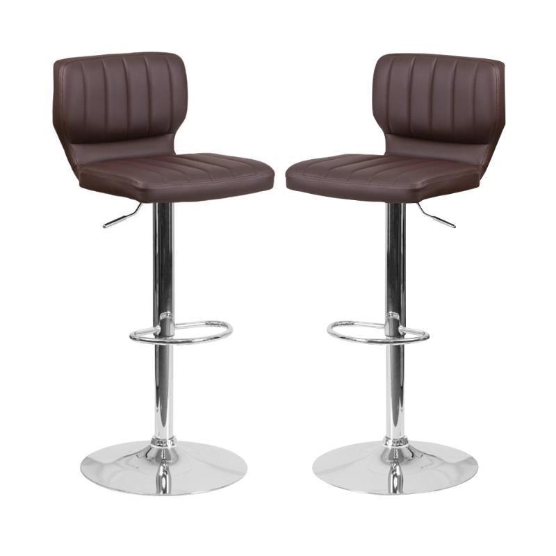 Home Square Faux Leather Vinyl Upholstery Bar Stool in Brown - Set of 2