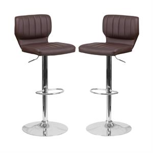 Home Square Faux Leather Vinyl Upholstery Bar Stool in Brown - Set of 2
