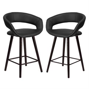 Home Square 24&quot Faux Leather Vinyl Upholstery Counter Stool in Black - Set of 2