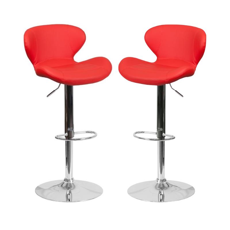 Home Square Faux Leather Adjustable Bar Stool in Red - Set of 2