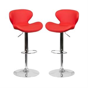 Home Square Faux Leather Adjustable Bar Stool in Red - Set of 2