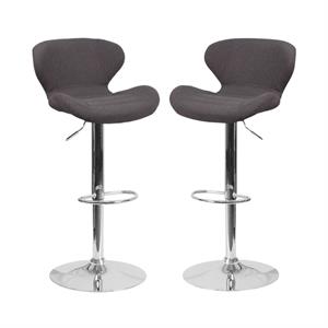 home square charcoal fabric adjustable bar stool in black finish - set of 2