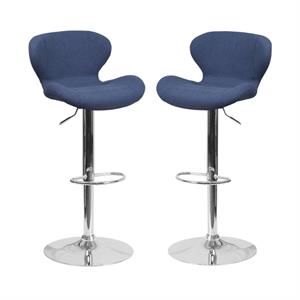 home square charcoal fabric adjustable bar stool in blue finish - set of 2