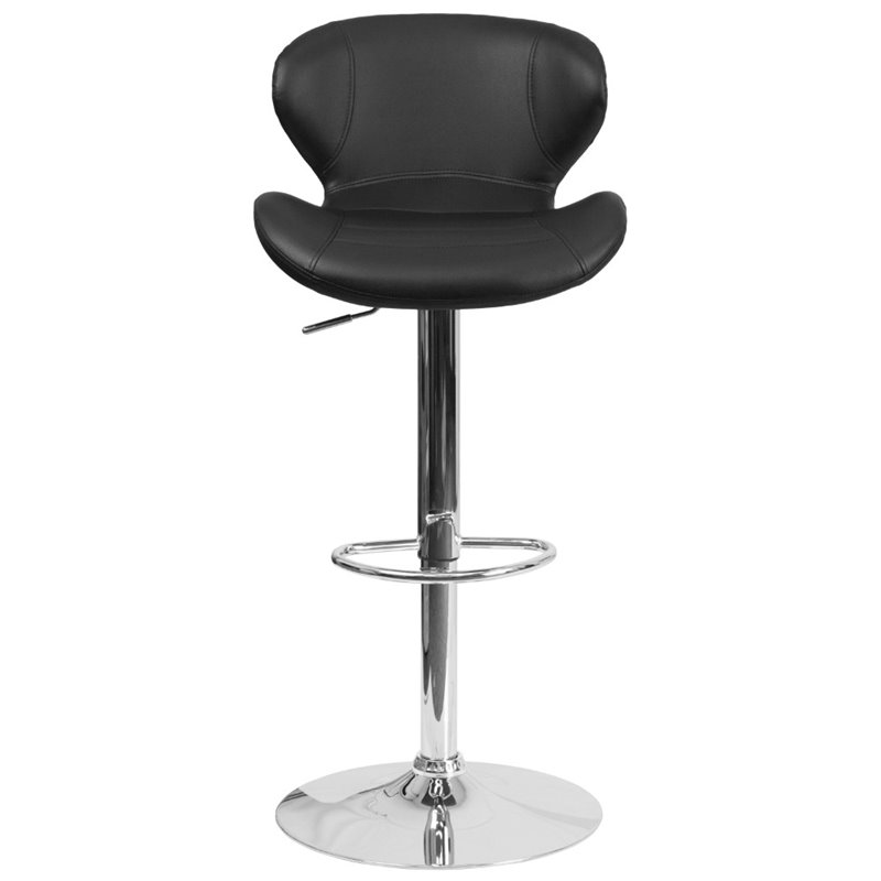 Home Square Faux Leather Vinyl Upholstery Bar Stool in Black - Set of 2