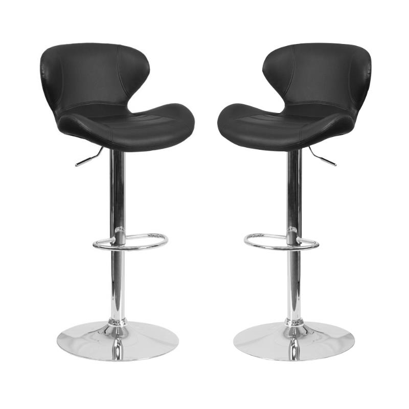 Home Square Faux Leather Vinyl Upholstery Bar Stool in Black - Set of 2