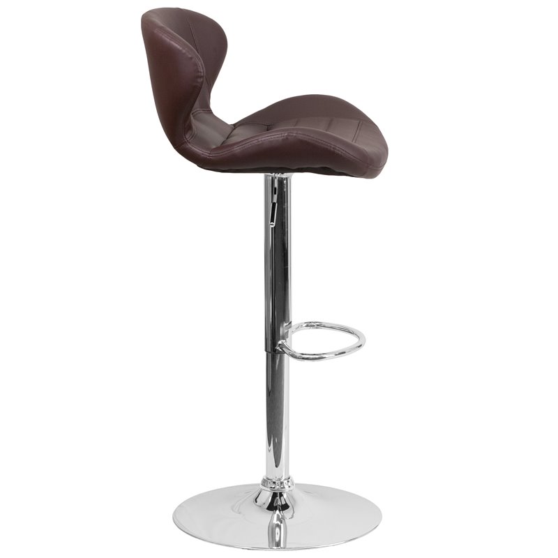 Home Square Adjustable Vinyl Upholstery Bar Stool in Brown - Set of 2