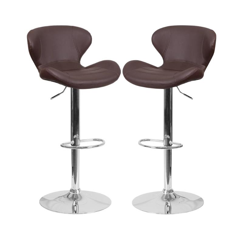 Home Square Adjustable Vinyl Upholstery Bar Stool in Brown - Set of 2