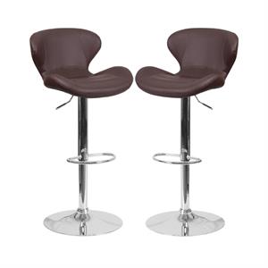 Home Square Adjustable Vinyl Upholstery Bar Stool in Brown - Set of 2