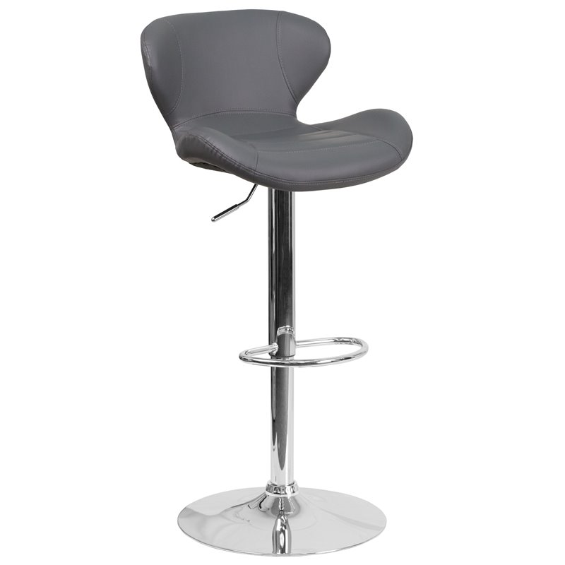 Home Square Adjustable Vinyl Upholstery Bar Stool in Gray - Set of 2