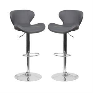 Home Square Adjustable Vinyl Upholstery Bar Stool in Gray - Set of 2