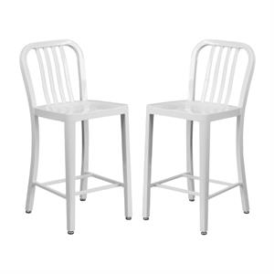 Home Square 24&quot Metal Vertical Slat Back Counter Stool in White - Set of 2