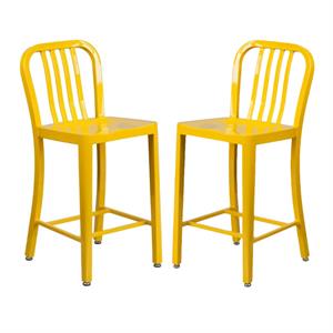 Home Square 24&quot Metal Vertical Slat Back Counter Stool in Yellow - Set of 2