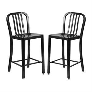 Home Square 24&quot Metal Vertical Slat Back Counter Stool in Black - Set of 2