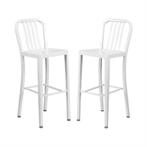 Home Square 30&quot Metal Vertical Slat Back Bar Stool in White - Set of 2