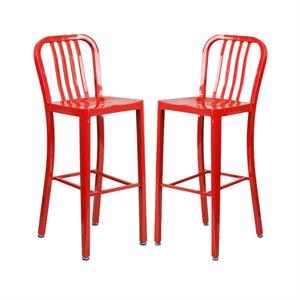 Home Square 30&quot Metal Vertical Slat Back Bar Stool in Red - Set of 2