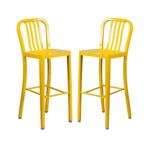 Home Square 30&quot Metal Vertical Slat Back Bar Stool in Yellow - Set of 2