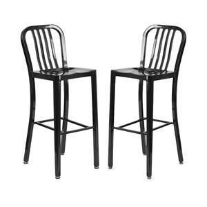 Home Square 30&quot Metal Vertical Slat Back Bar Stool in Black - Set of 2