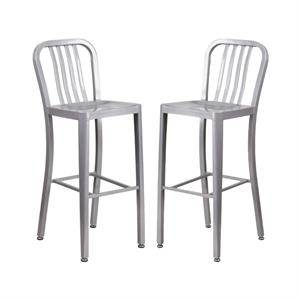 Home Square 30&quot Metal Vertical Slat Back Bar Stool in Silver - Set of 2