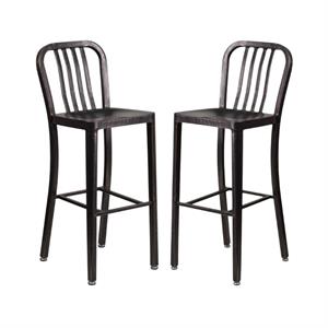 Home Square 30&quot Metal Bar Stool in Black and Antique Gold - Set of 2