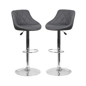 Home Square Adjustable Quilted Bucket Seat Bar Stool in Gray - Set of 2