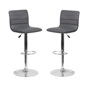 Home Square 25&quot to 33&quot Striped Bar Stool in Gray with Chrome Base - Set of 2