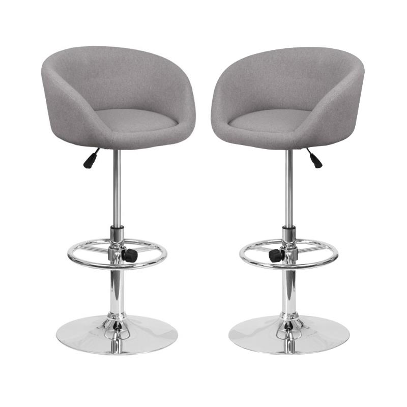 Home Square Fabric Adjustable Bar Stool in Gray Finish - Set of 2