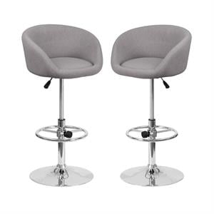 Home Square Fabric Adjustable Bar Stool in Gray Finish - Set of 2