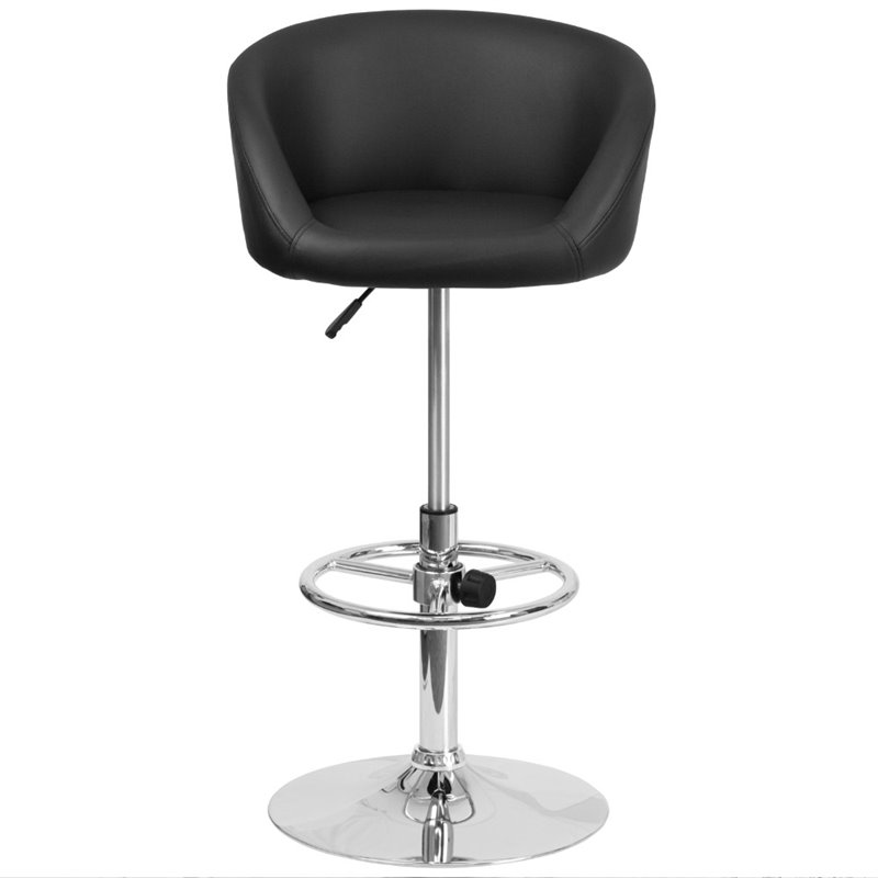 Home Square Adjustable Vinyl Upholstery Bar Stool in Black Finish - Set of 2