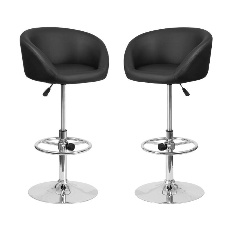 Home Square Adjustable Vinyl Upholstery Bar Stool in Black Finish - Set of 2
