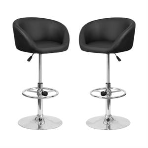 Home Square Adjustable Vinyl Upholstery Bar Stool in Black Finish - Set of 2