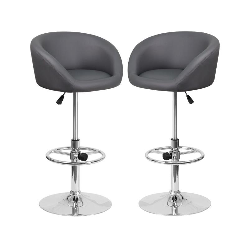 Home Square Adjustable Vinyl Upholstery Bar Stool in Gray Finish - Set of 2