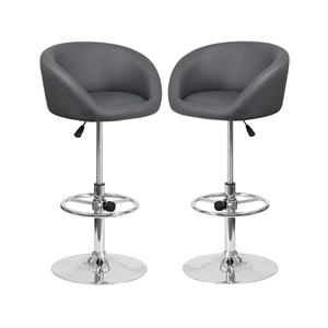 Home Square Adjustable Vinyl Upholstery Bar Stool in Gray Finish - Set of 2