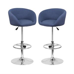 Home Square Fabric Adjustable Bar Stool in Blue Finish - Set of 2