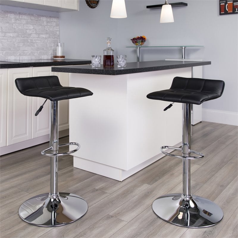 Home Square Faux Leather Adjustable Low Back Bar Stool in Black - Set of 2