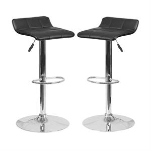 Home Square Faux Leather Adjustable Low Back Bar Stool in Black - Set of 2