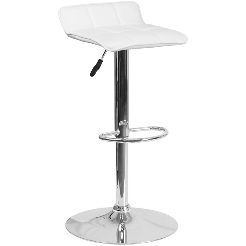 Home Square Faux Leather Adjustable Low Back Bar Stool in White - Set of 2